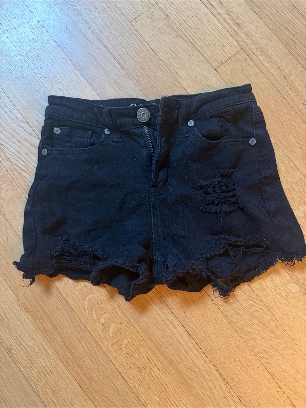 High-Waist Black Distressed Women's Denim Shorts